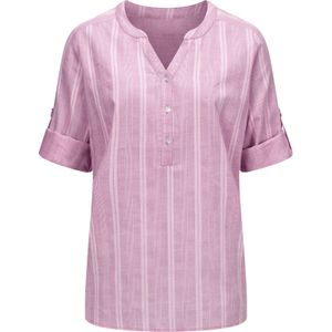 Comfortblouse - Streeppatroon - Halflange Mouwen - Ronde Hals - Katoen