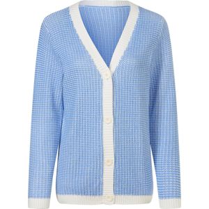 Dames Vest in hemelsblauw/ecru gedessineerd