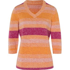 Dames Pullover met V-hals in geel/fuchsia gemêleerd