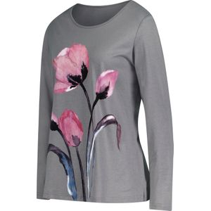 Dames shirt met lange mouwen in steengrijs gedessineerd