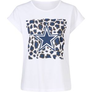 Dames Shirt met korte mouwen in wit/jeansblauw