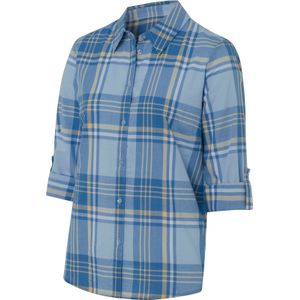 Ijsblauw/Abrikoos - Blouse - 100% Katoen - Knoopsluiting - Lange Mouwen