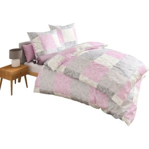 Bedtextiel in lichtgrijs/roze bedrukt