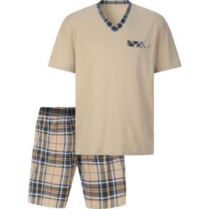 Heren Shortama in beige geruit