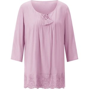 Lange Blouse - Ronde Hals - 3/4-Mouwen - Ajourwerk - Casual