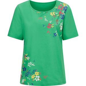 T-shirt - Grasgroen/Pink - 100% Katoen - Gebloemd