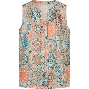 Dames Blousetop in apricot/salie bedrukt