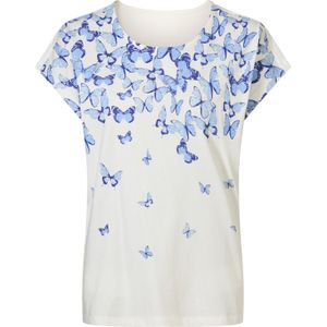 Dames Shirt met korte mouwen in ecru/koningsblauw
