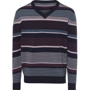 Heren Pullover met V-hals in aubergine/marine gedessineerd