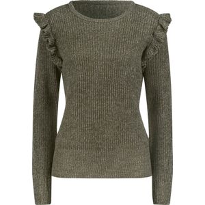 Dames pullover met ronde hals in kaki gemêleerd