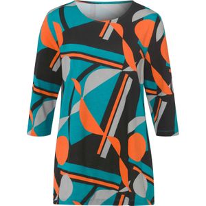 Classic Basics - Lang Shirt - Zwart/turquoise Gedessineerd - 100% Katoen