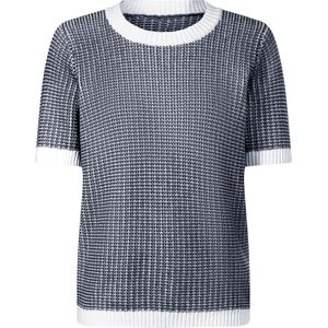 Dames Pullover met korte mouwen in donkerblauw/ecru gedessineerd