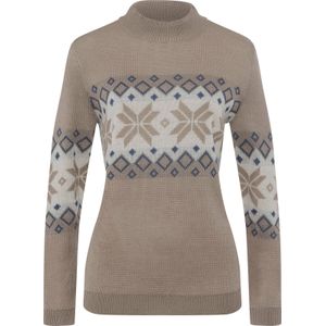 Dames Trui met opstaande kraag in sesam/champagne gedessineerd