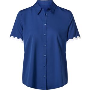 Dames Blouse m. korte mouwen in koningsblauw/wit