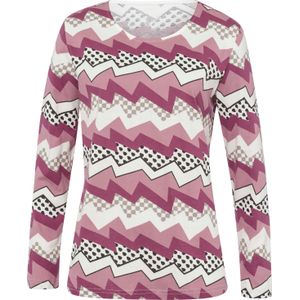 Dames Shirt met ronde hals in oudroze/heide bedrukt