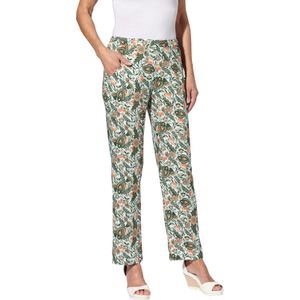 Dames comfortbroek in ecru/eucalyptus bedrukt