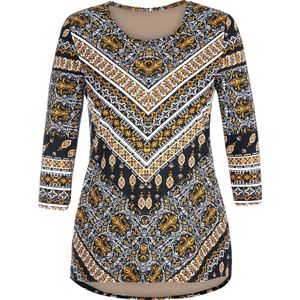 Classic Basics - Shirt - Zwart/geel gedessineerd - 3/4-mouwen