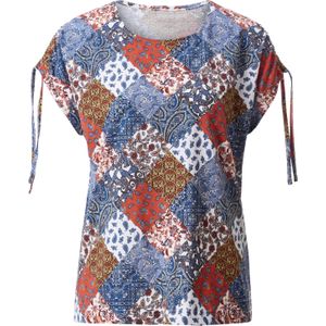 T-shirt - Duifblauw/Terra - 100% Katoen - Gedessineerd
