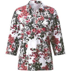 Dames Poloshirt in rood/grijs geprint