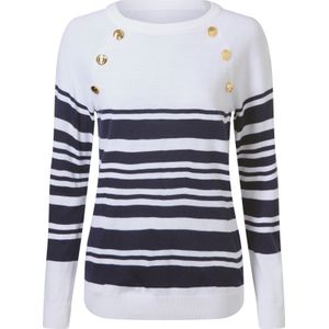Dames Pullover met lange mouwen in wit/marine gestreept