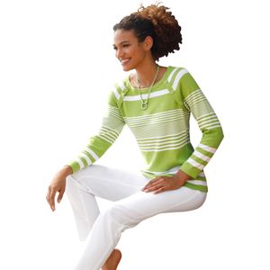 Dames Gestreepte pullover in kiwi/wit gestreept