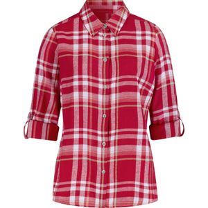 Geruit Blouse - Rood/Camel - 100% Katoen - Lange Mouwen