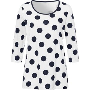Dames Lang shirt in ecru/marine geprint