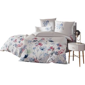 Bedtextiel in wit/jeansblauw bedrukt