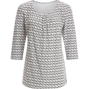 Dames Shirt met 3/4-mouw in ecru/zwart geprint