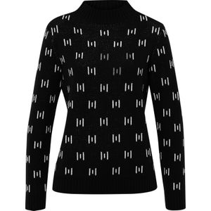 Dames Trui met opstaande kraag in zwart/ecru gedessineerd