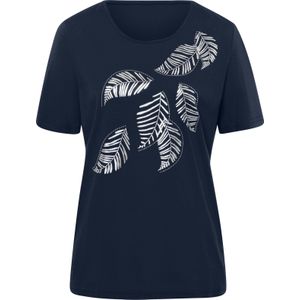 Dames Shirt - Marine - Korte Mouwen - Bladerprint met Glittersteentjes