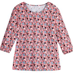 Classic Basics - Shirt - Flamingo/Salie gedessineerd - 3/4 Mouwen