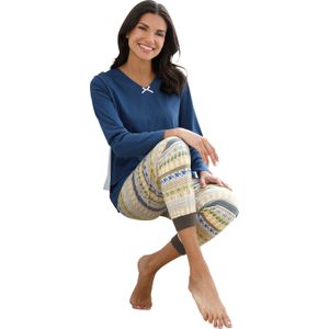 Dames pyjama-broek in citroen/steengrijs gestreept