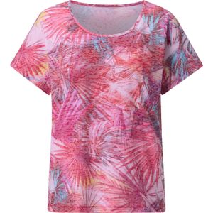 Dames Shirt met ronde hals in fuchsia/aqua bedrukt