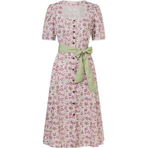 Dames jurk in klederdrachtstijl in rozenkwarts/lindegroen bedrukt