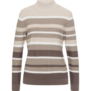 Dames Trui met opstaande kraag in sesam/ecru gestreept