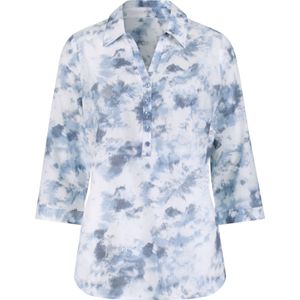 Comfortabele blouse in ecru/duivenblauw bedrukt