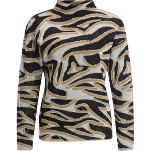 Dames Pullover van jacquard in camel/zwart gedessineerd