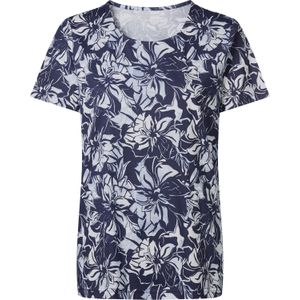 Dames Shirt met korte mouwen in marine/ecru geprint