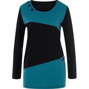 Longsleeve - Zwart/Aquapetrol - 100% Katoen - Gedessineerd Meerkleurig