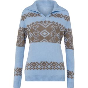 Dames Noorse trui van jacquard in ijsblauw/taupe gedessineerd