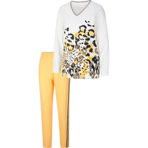 Dames Pyjama in ecru/geel bedrukt