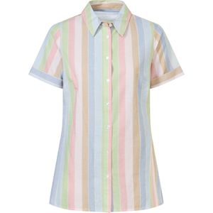 Dames Longline blouse in lichtroze/bleu gestreept