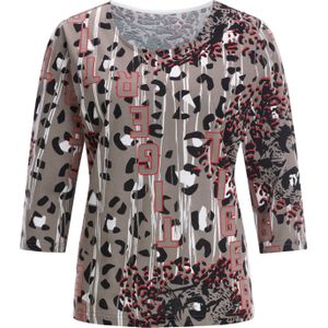 Dames Shirt met ronde hals in zwart/rood geprint
