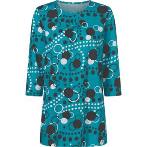 Dames Lang shirt in turquoise/zwart bedrukt