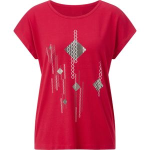 T-shirt - Rood/Zwart - 100% Katoen - Gedessineerd