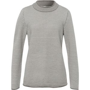 Dames Trui met opstaande kraag in grijs/ecru gestreept