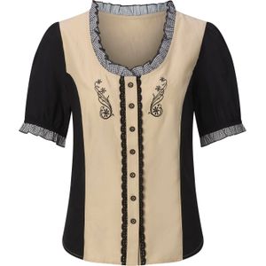 Dames Folkloreblouse in zand/zwart
