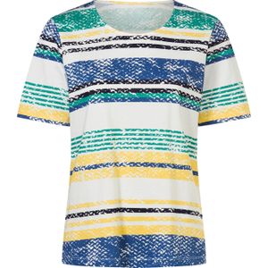 Dames Shirt met ronde hals in ecru/jeansblauw gestreept