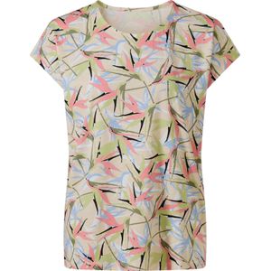 Dames Shirt met korte mouwen in zand/kaki gedessineerd